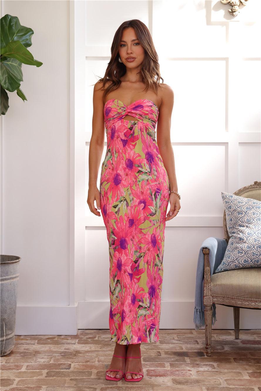 Wearing This Now Plisse Strapless Maxi Dress Pink Product Image