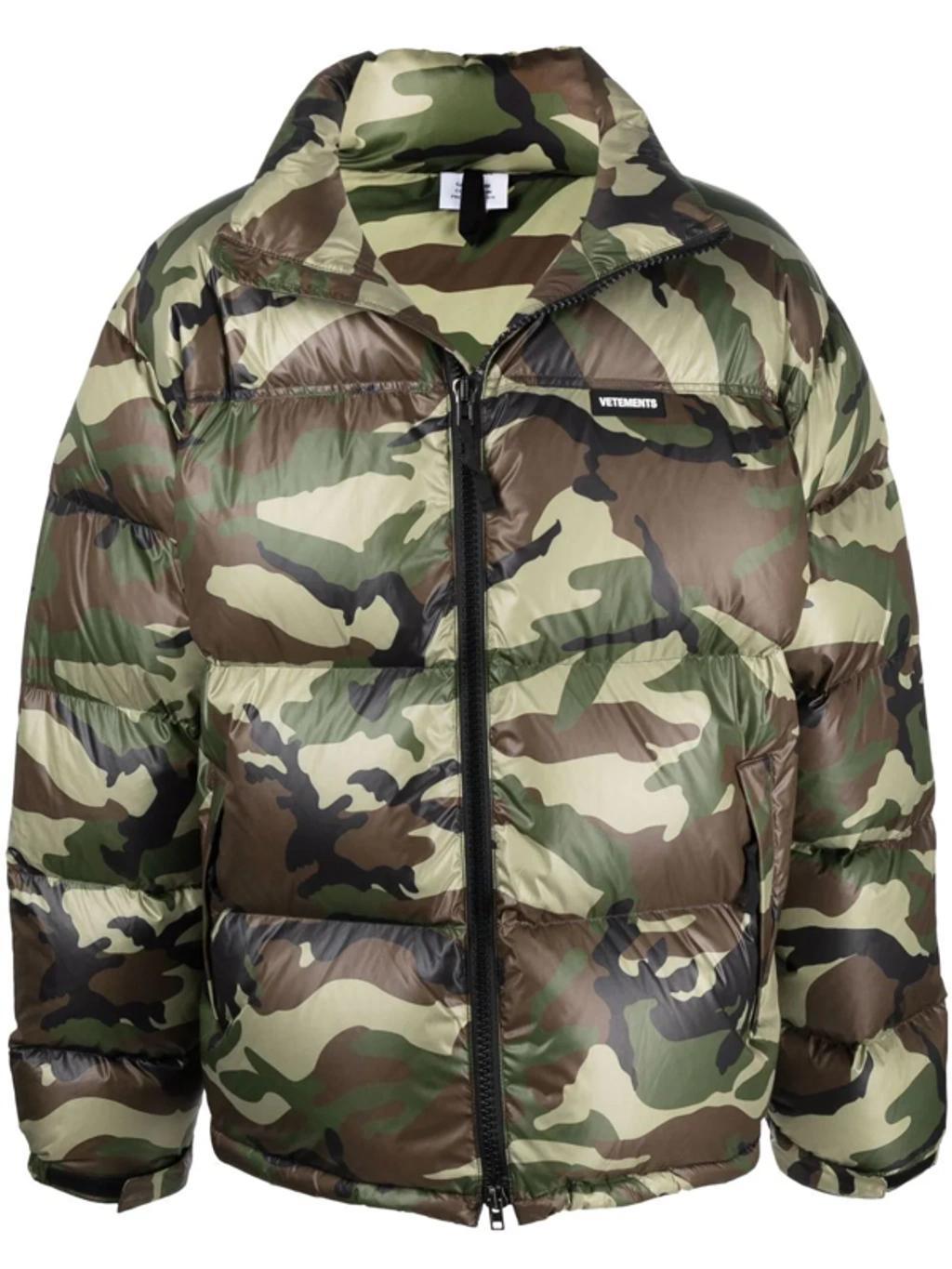 Camouflage-print Logo Puffer Jacket In Green Product Image