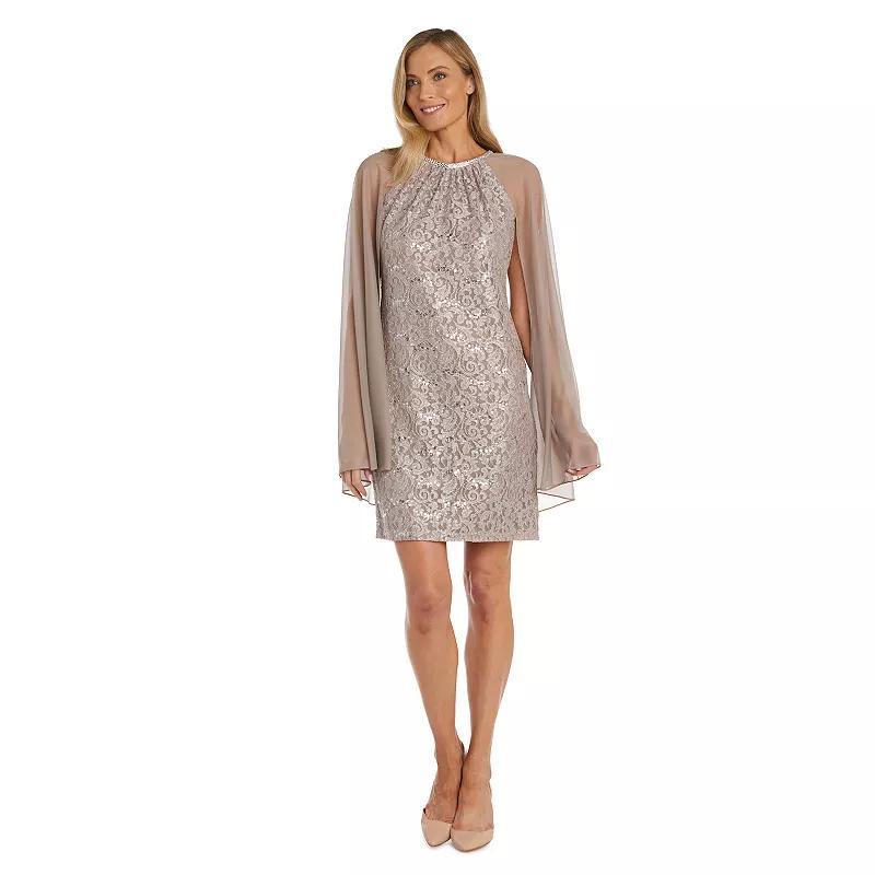 R & M Richards Womens Sequinned Lace Dress With Chiffon Cape Product Image