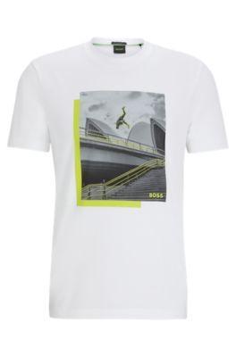 Photo-print T-shirt In Stretch-cotton Jersey In White Product Image