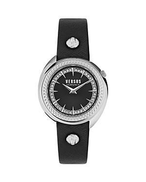 Versus Versace Womens Tortona Crystal 2 Hand Quartz Black Genuine Leather Watch, 38mm Product Image