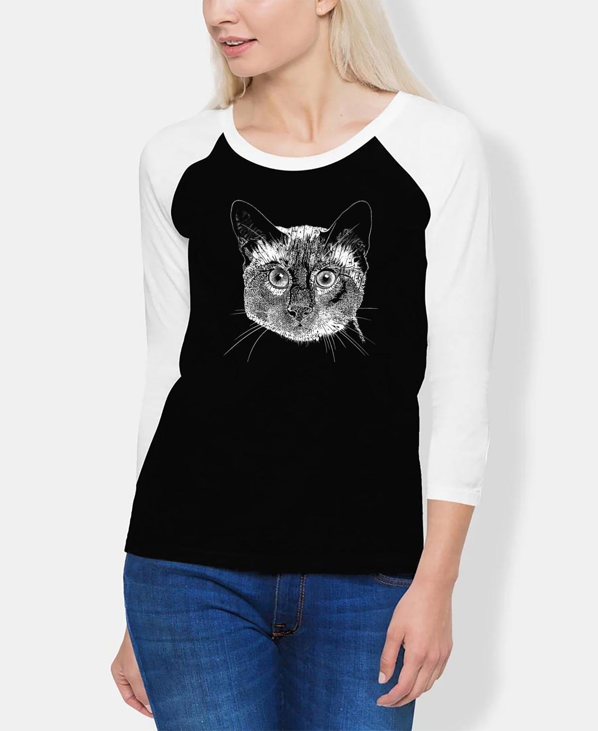 Womens Raglan Word Art Siamese Cat T-shirt - Black Product Image