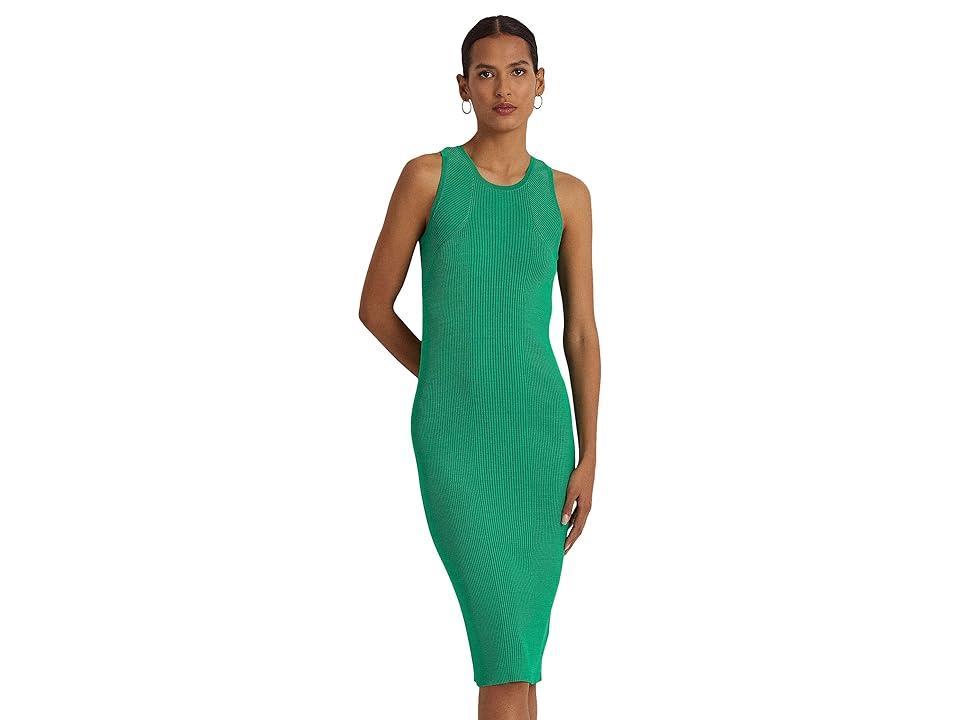 LAUREN Ralph Lauren Rib-Knit Sleeveless Dress (Palm Leaf) Women's Clothing Product Image