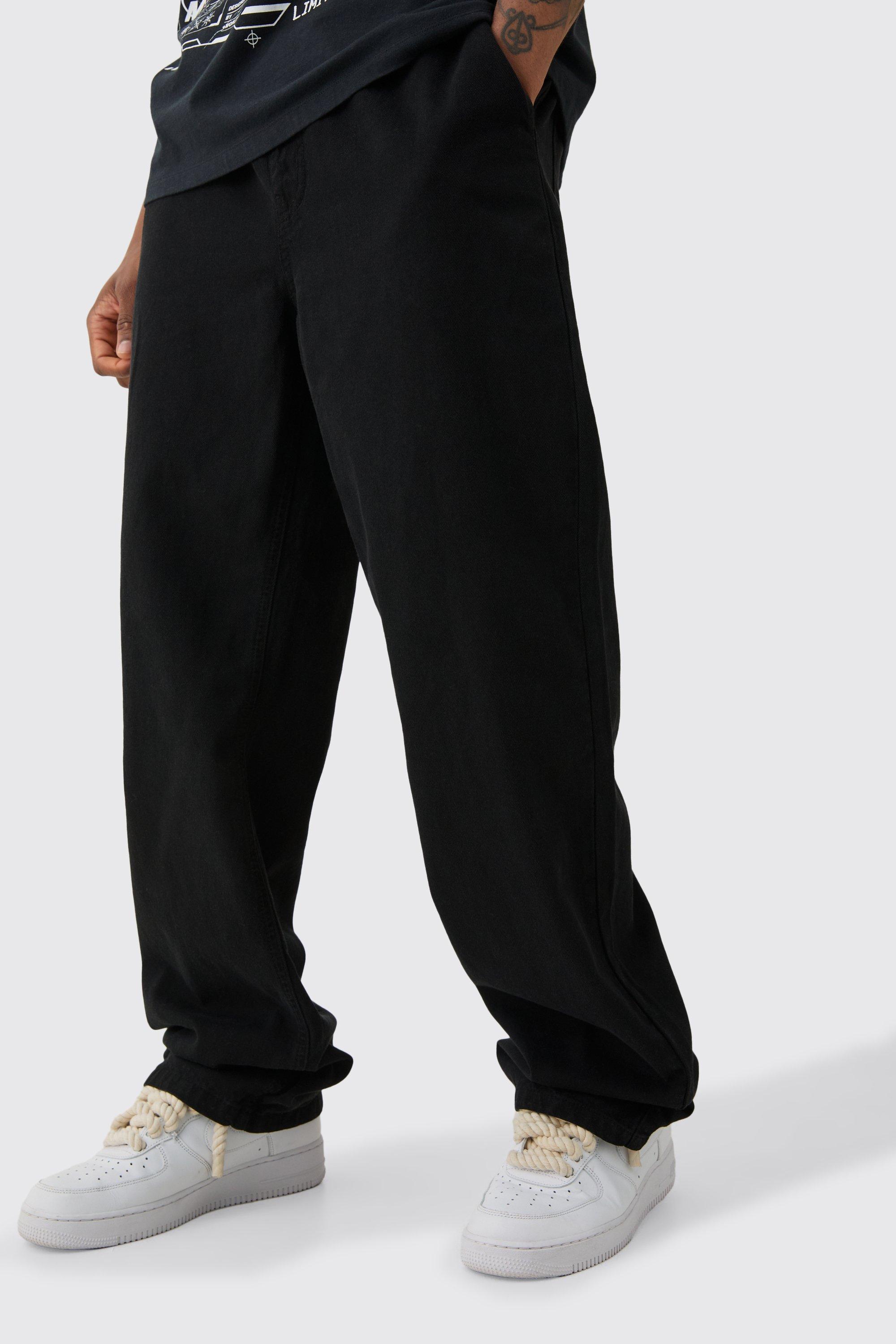 Tall Elasticated Waist Drawcord Detail Relaxed Fit Trouser In Black | boohooMAN USA Product Image