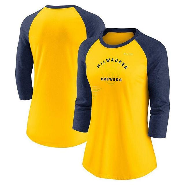 Womens Nike /Navy Milwaukee Brewers Next Up Tri-Blend Raglan 3/4-Sleeve T-Shirt Product Image