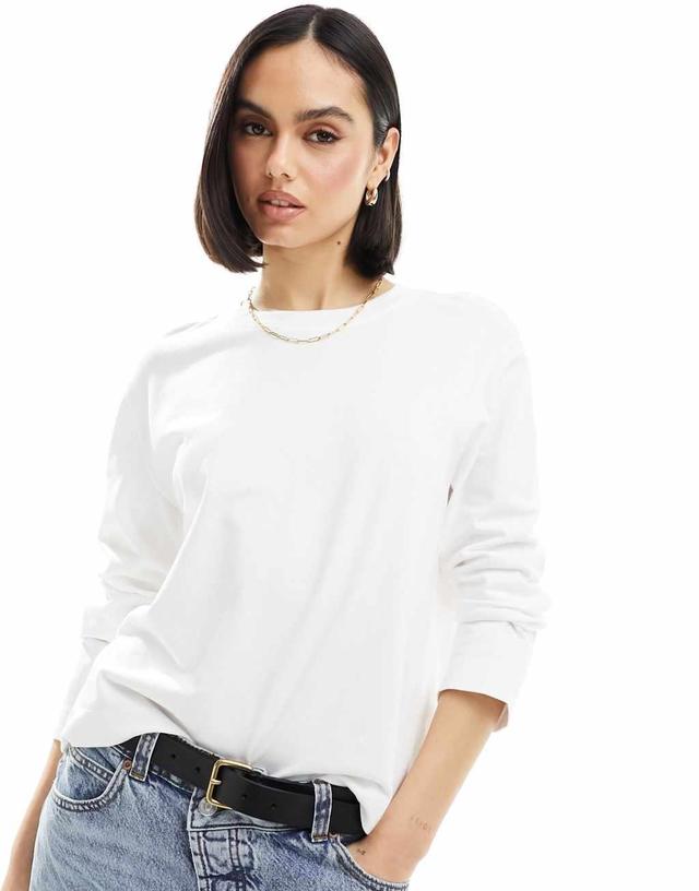 Selected Femme boxy long sleeve t-shirt in white Product Image