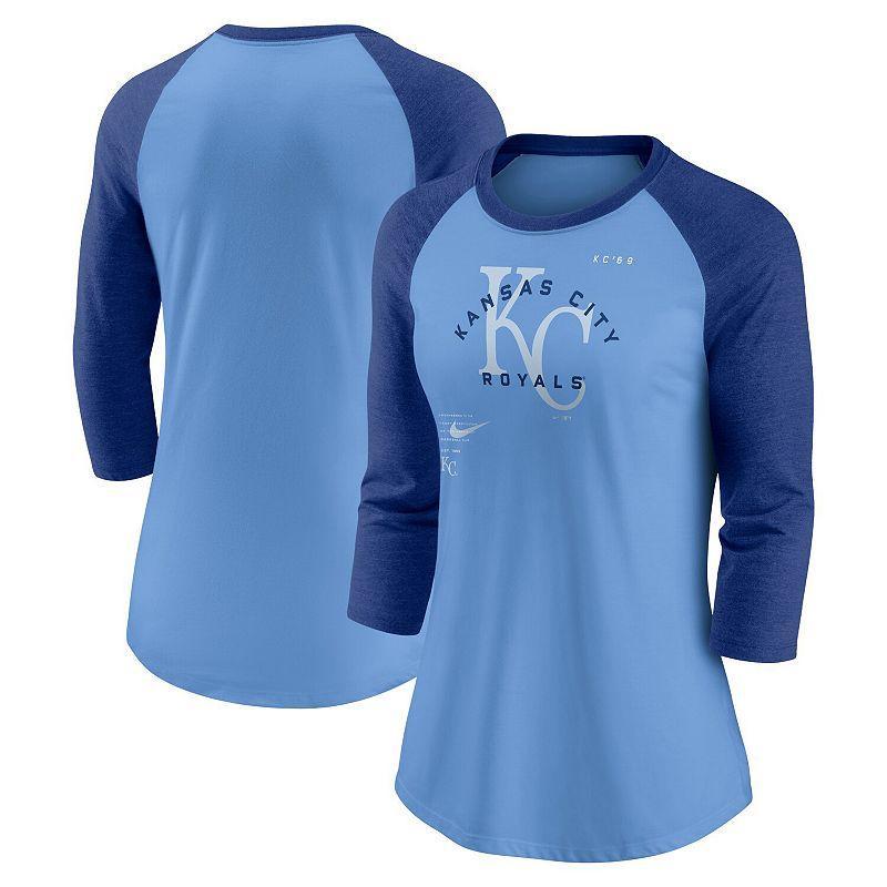 Womens Nike Royal/Light Kansas City Royals Next Up Tri-Blend Raglan 3/4-Sleeve T-Shirt Product Image