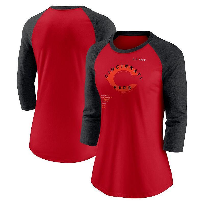 Womens Nike Red/Black Cincinnati Reds Next Up Tri-Blend Raglan 3/4-Sleeve T-Shirt Product Image