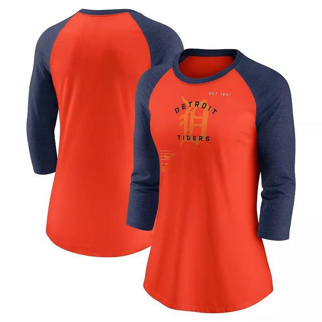 Womens Nike /Navy Detroit Tigers Next Up Tri-Blend Raglan 3/4-Sleeve T-Shirt Product Image