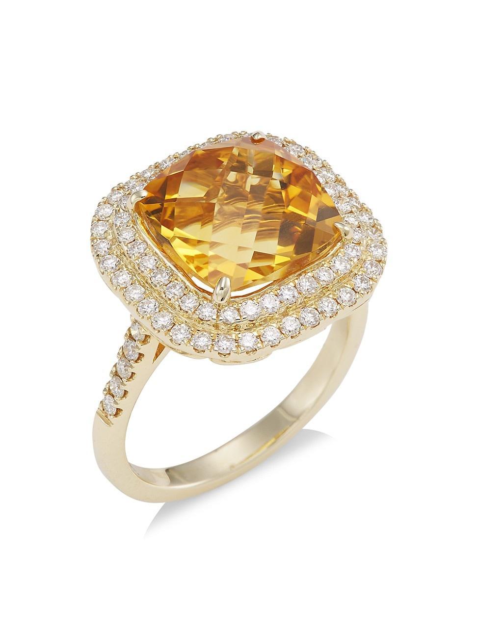 Womens 14K Yellow Gold, Citrine & Diamond Cushion Ring Product Image