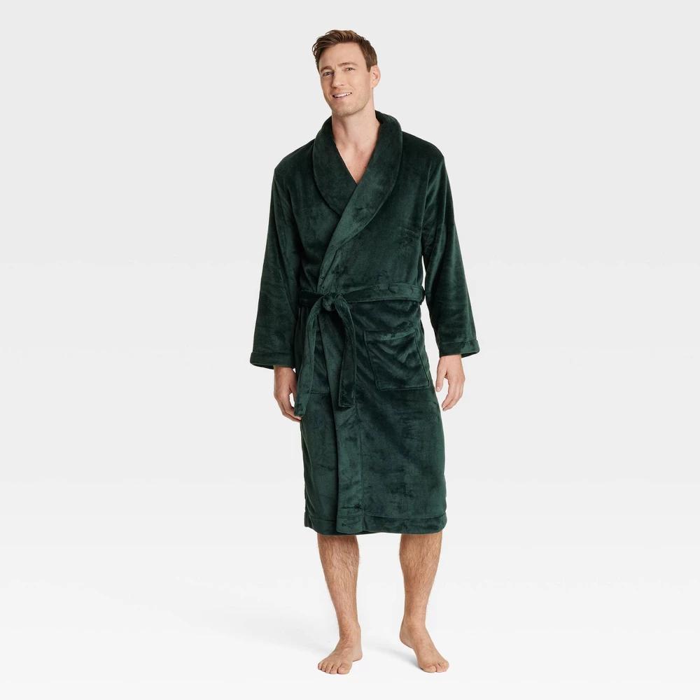 Mens Solid Plush Robe - Goodfellow & Co Dark L/XL Product Image