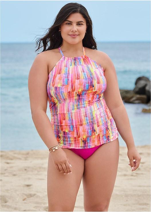 Ruched Side Halter Tankini Top Product Image