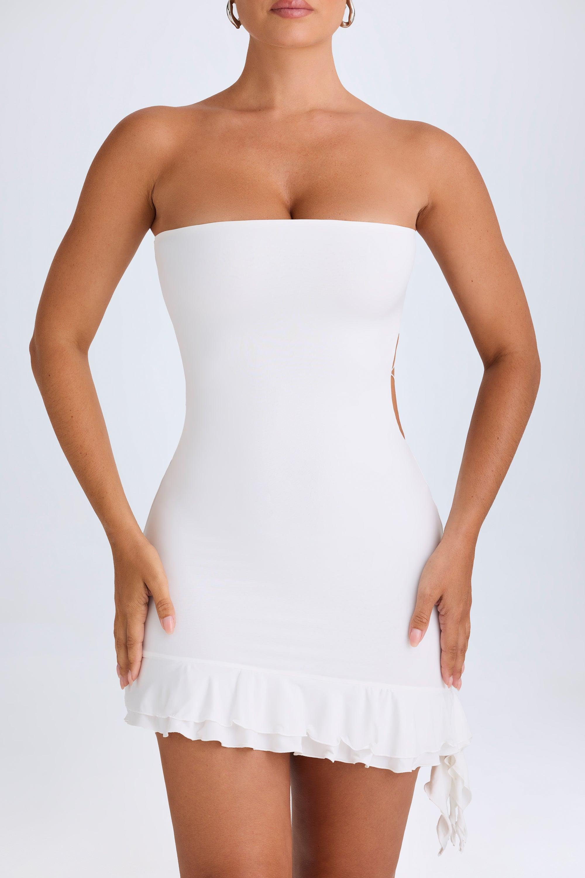 Ruffle-Trim Cut-Out Bandeau Mini Dress in White Product Image