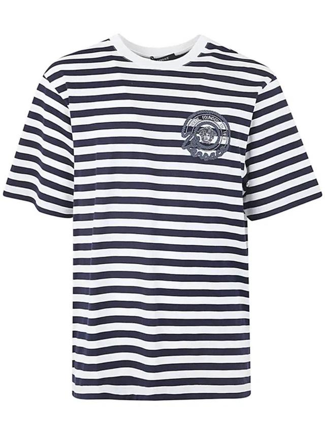 Men's T-shirt Striped Nautical Emblem In Whtplblue Product Image