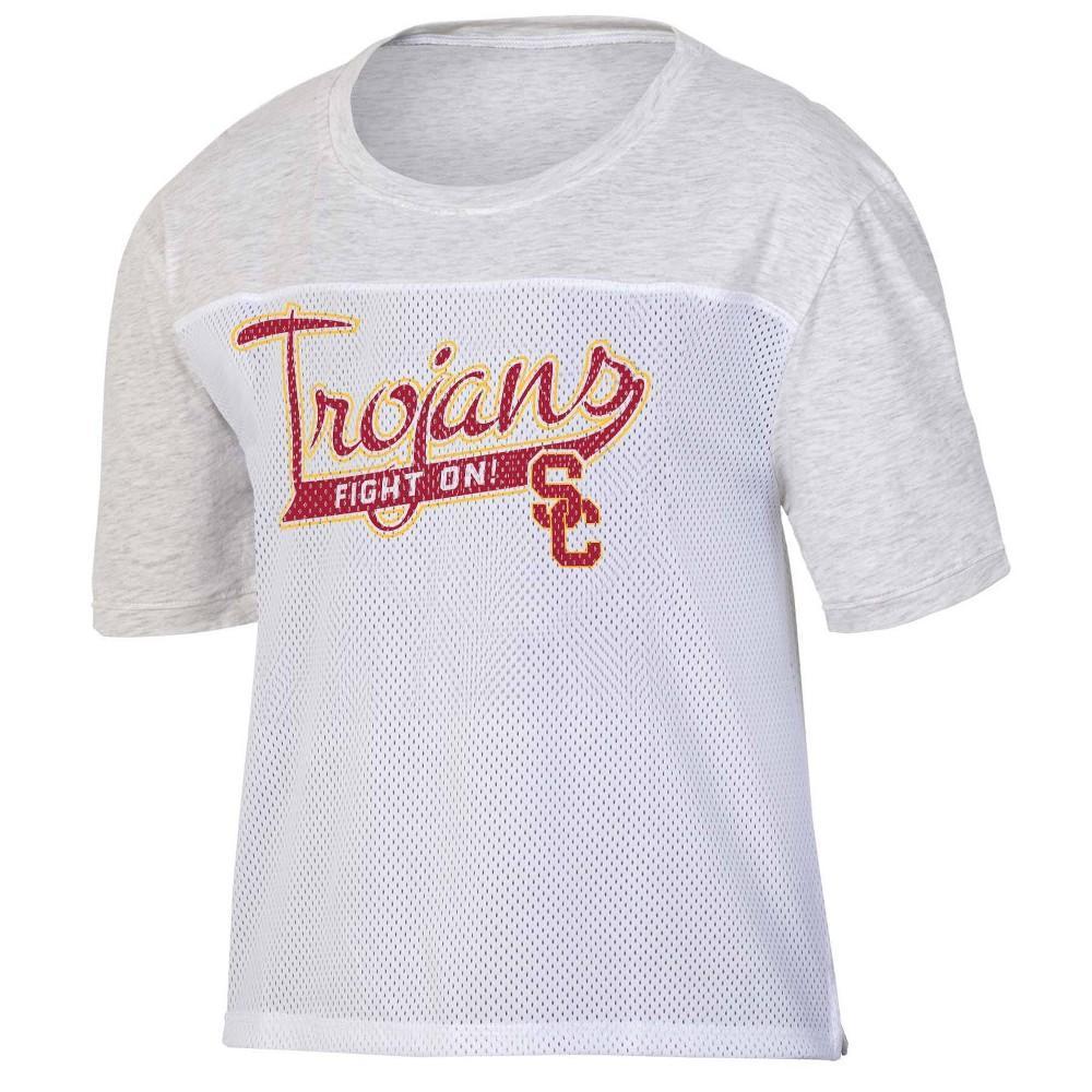 NCAA USC Trojans Womens White Mesh Yoke T-Shirt Product Image