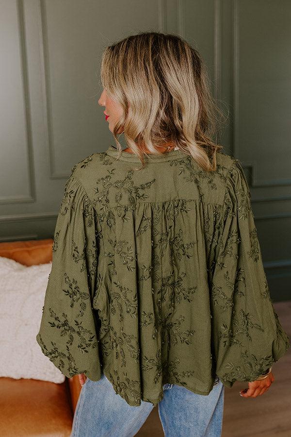 Lost In Love Embroidered Button Up in Olive Product Image