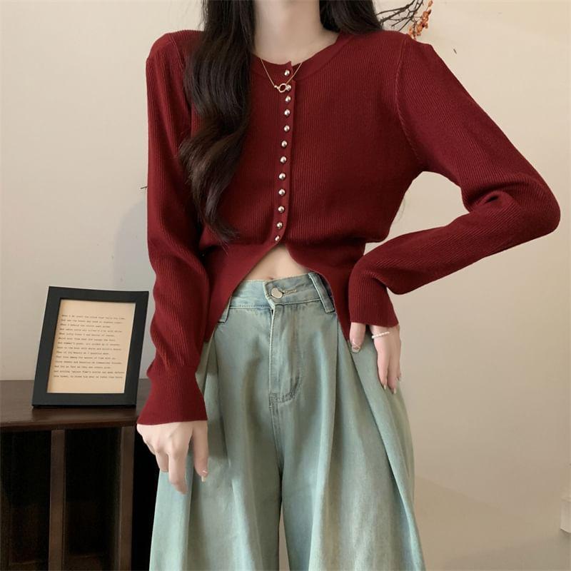 Round Neck Plain Cardigan product image