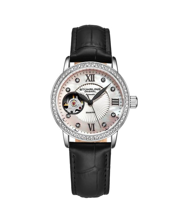 Stuhrling Womens Black Leather Strap Watch 34mm Product Image