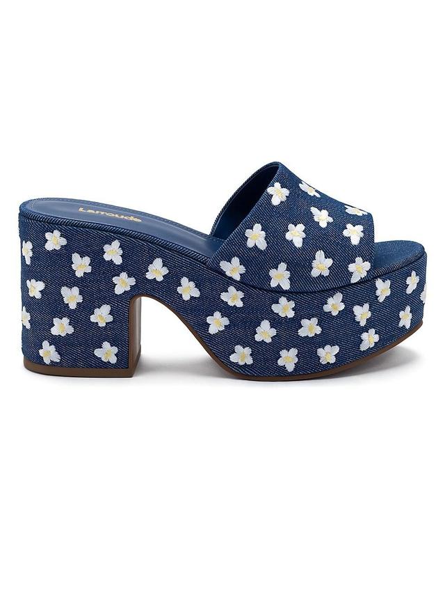 Womens Miso 90MM Flower-Embroidered Denim Platform Mules Product Image