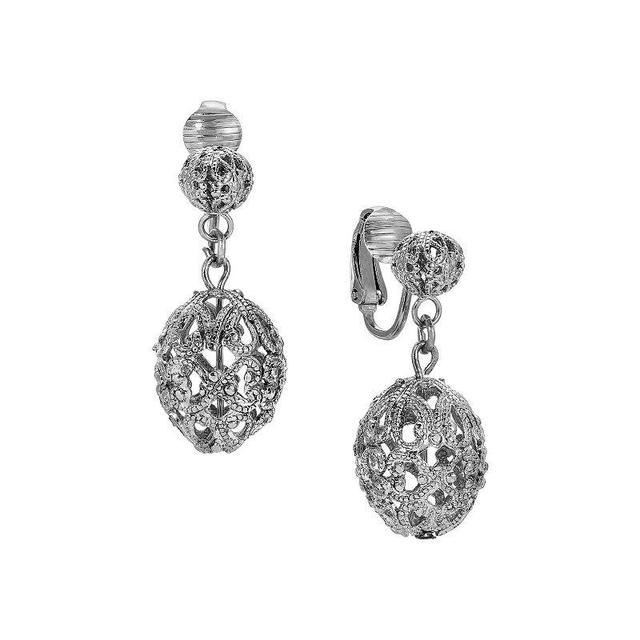 1928 Filigree Oval Bead Clip-On Drop Earrings, Womens, Grey Product Image