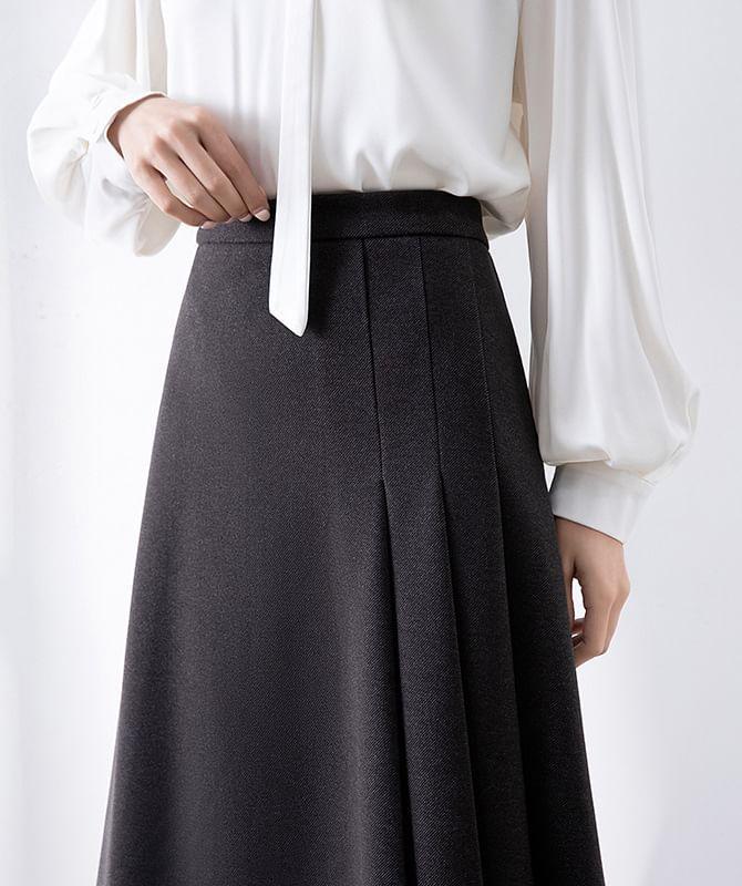 High Rise Plain Accordion Pleated Midi A-Line Skirt Product Image