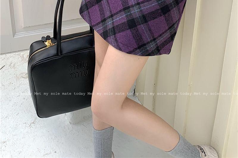 High Rise Plaid Mini Pencil Skirt Product Image