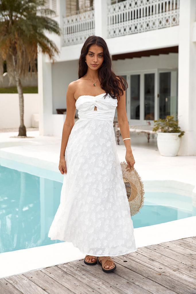 Orchid Bouquet Strapless Maxi Dress White Product Image