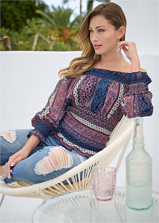 Printed Smocked Top Product Image