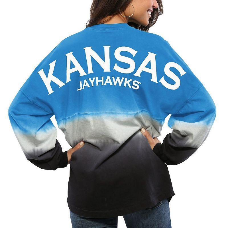 Womens Royal Kansas Jayhawks Ombre Long Sleeve Dip-Dyed Spirit Jersey Product Image