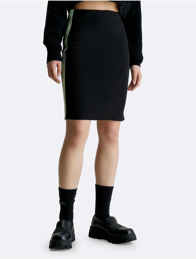 Calvin Klein Womens Slim Ribbed Logo Tape Skirt - Black - L Product Image