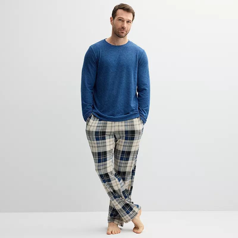 Mens Sonoma Goods For Life Super Soft Ribbed 2-pc. Pajama Set Green Green Plaid Product Image