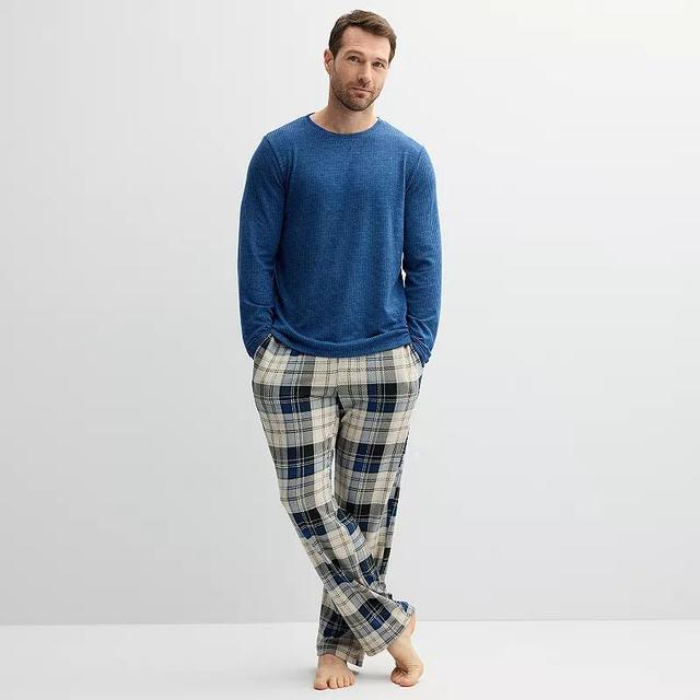 Mens Sonoma Goods For Life Super Soft Ribbed 2-pc. Pajama Set Green Green Plaid Product Image