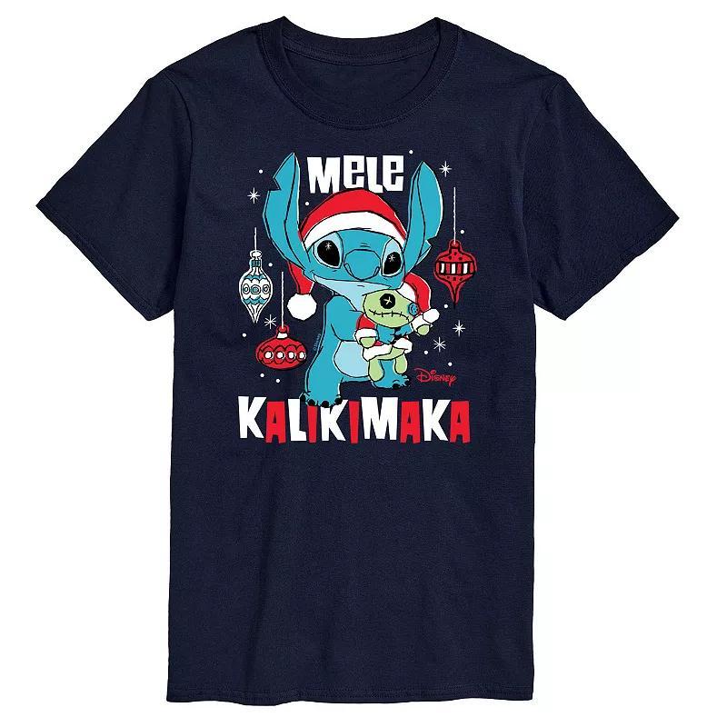 Disneys Lilo & Stitch Mens Mele Kalikmaka Graphic Tee Blue Product Image