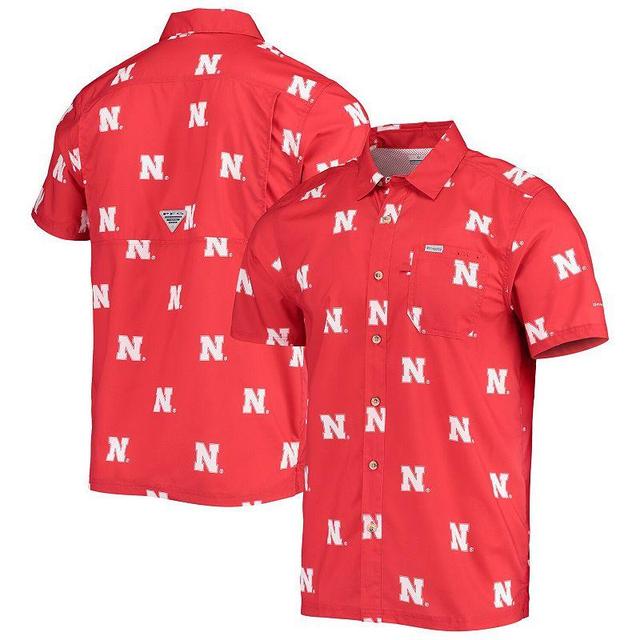 Mens Columbia Scarlet Nebraska Huskers Super Slack Tide Omni-Shade Button-Up Shirt Product Image