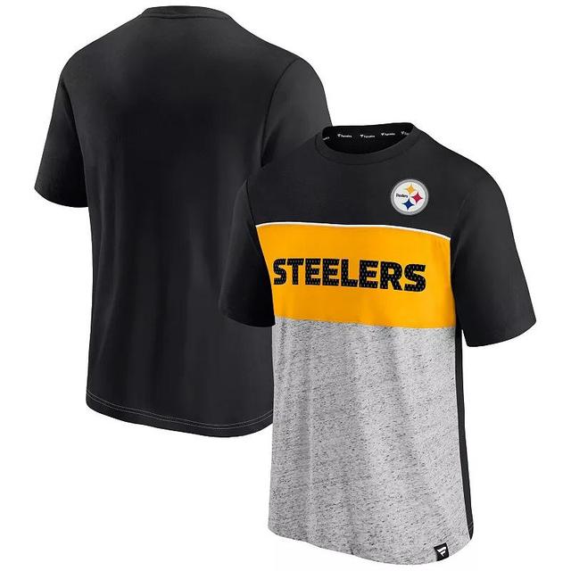 Mens Fanatics Branded /Heathered Gray Pittsburgh Steelers Colorblock T-Shirt Product Image