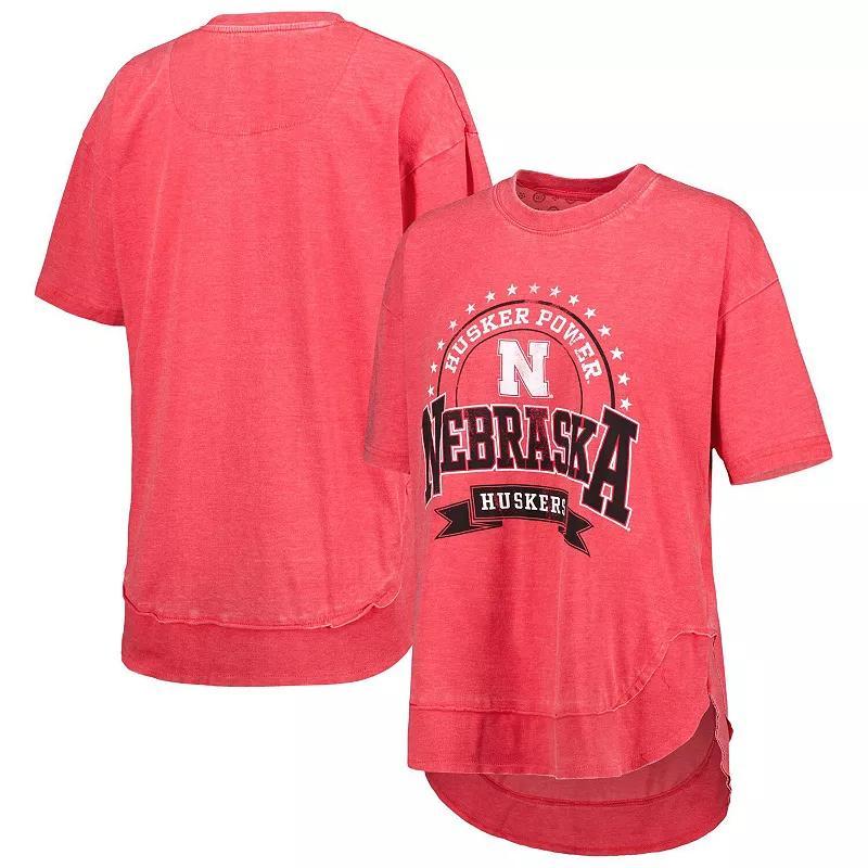 Womens Pressbox Scarlet Nebraska Huskers Vintage Wash Poncho Captain T-Shirt Product Image