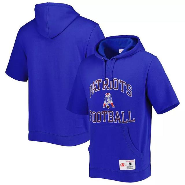 Mens Mitchell & Ness Royal New England Patriots Washed Short Sleeve Pullover Hoodie Product Image