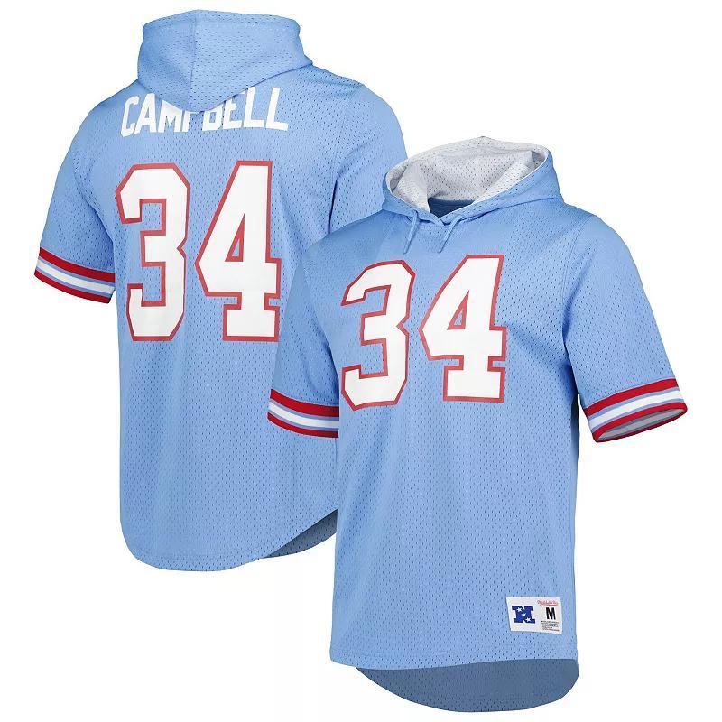 Mens Mitchell & Ness Earl Campbell Light Blue Houston Oilers Retired Player Mesh Name & Number Hoodie T-Shirt Product Image