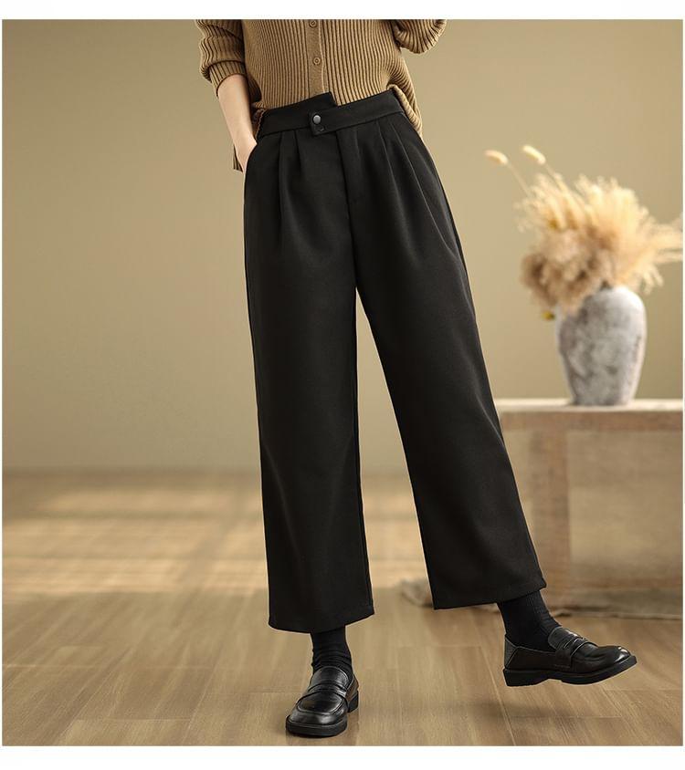 High Waist Asymmetrical Straight Leg Slacks Product Image