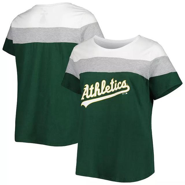 Womens White/Green Oakland Athletics Plus Size Colorblock T-Shirt Product Image