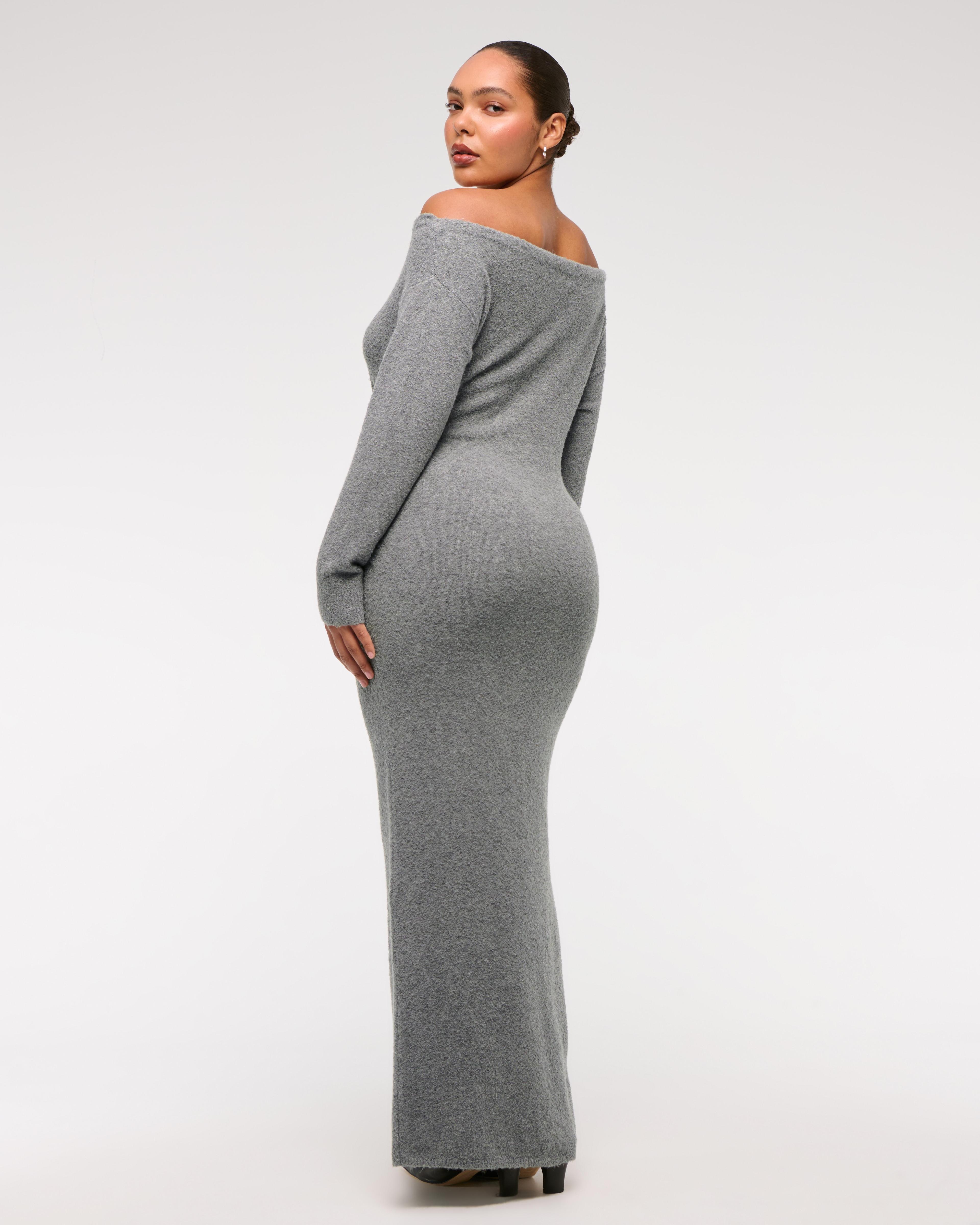 Off-The-Shoulder Boucle Maxi Sweater Dress Product Image