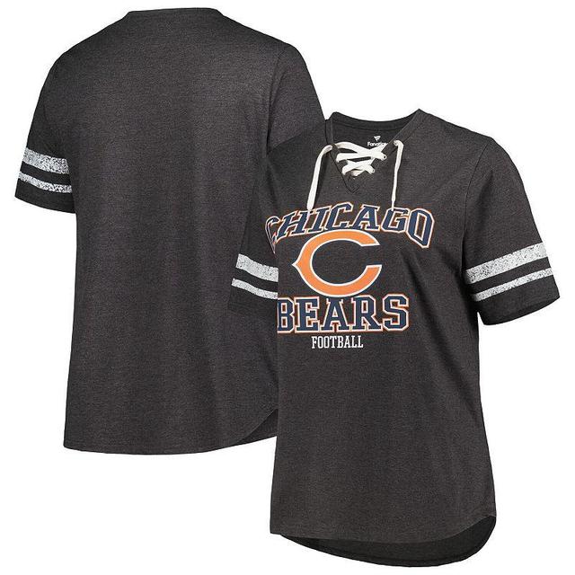 Womens Fanatics Branded Heather Charcoal Chicago Bears Plus Size Lace-Up V-Neck T-Shirt Product Image