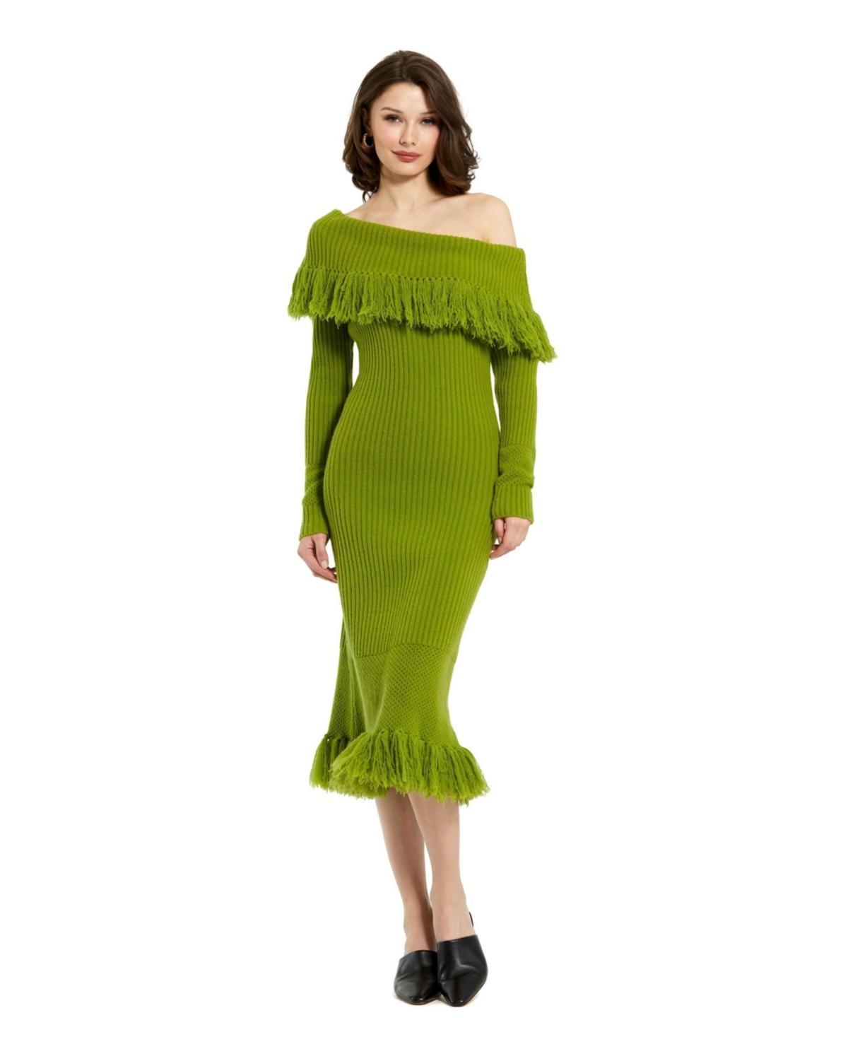 Womens Fringed Off-The-Shoulder Dress Product Image