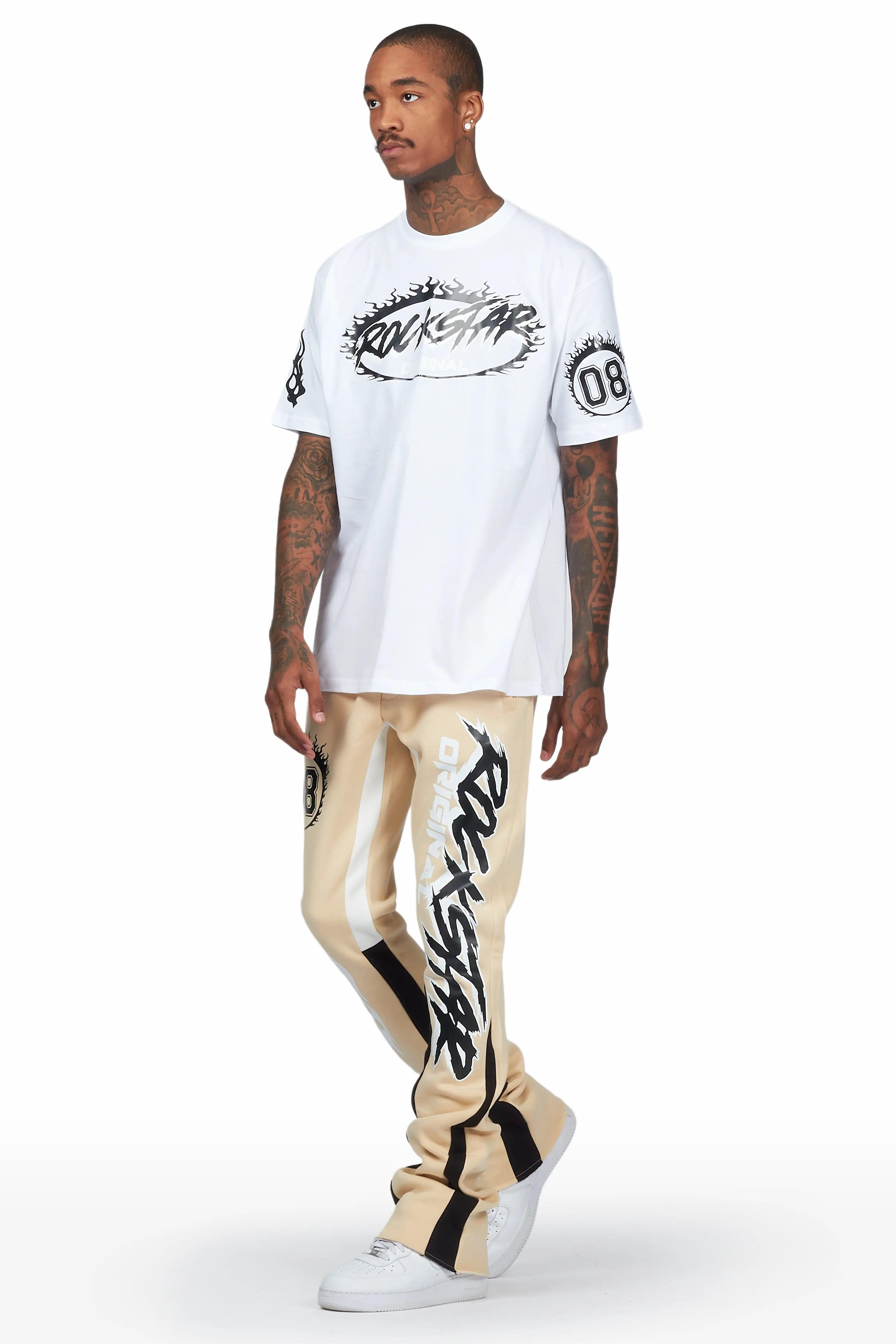 Draven White/Beige T-Shirt Stacked Flare Trackset Male Product Image