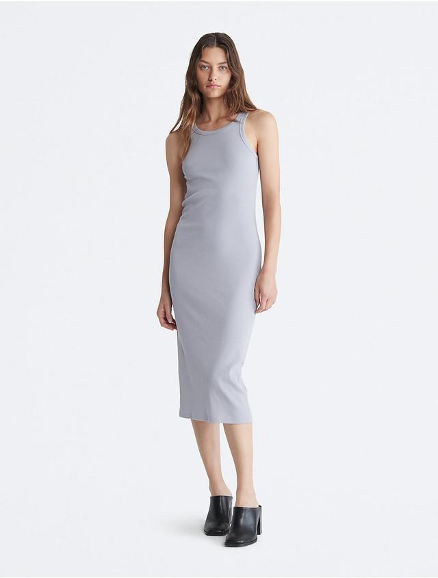 Calvin Klein Women's Cotton Contour Ribbed Tank Dress - Grey - S Product Image