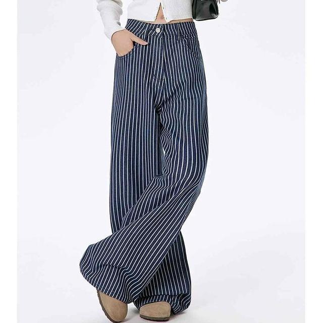 Mid Waist Striped Wide Leg Jeans Product Image