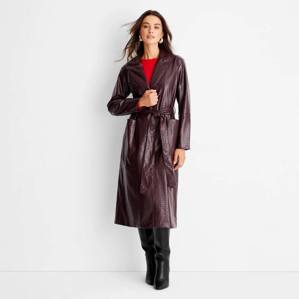 Womens Faux Croc Trench Coat - A New Day Product Image