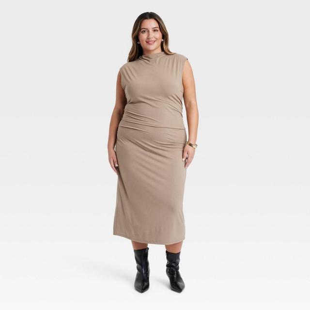 Womens Overt Occasion Ruched Knit Midi Dress - A New Day Tan 4X Product Image