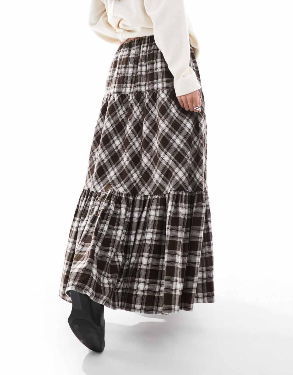 Stradivarius STR boho midi skirt in plaid print Product Image