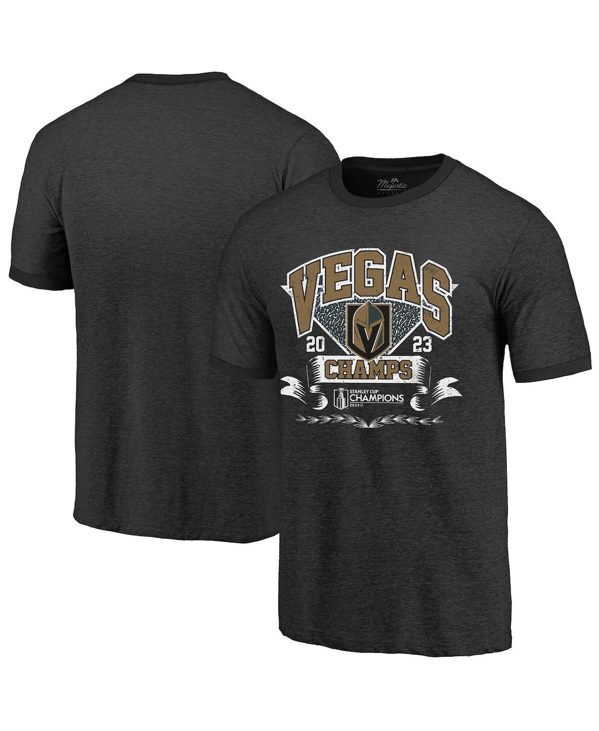 Mens Majestic Threads Black Vegas Golden Knights 2023 Stanley Cup Champions Ringer Tri-Blend T-shirt Product Image